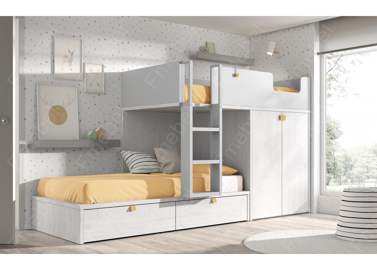 Двухъярусная кровать со шкафом Акапулько Fmebel 90x200
