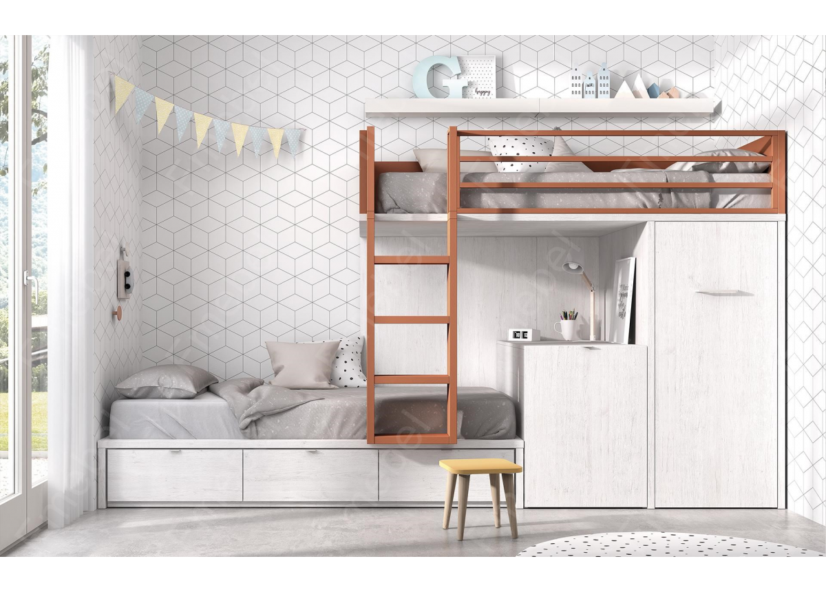 Двоярусне ліжко з шафою та столом Ла-Пас Fmebel 90x200