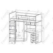 Кровать-чердак со столом Монтеррей Fmebel 80x190