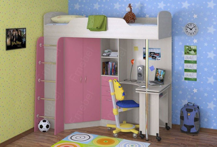 Кровать-чердак со столом Бруклин  Fmebel 90x190