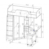 Кровать-чердак со столом Бруклин  Fmebel 90x190