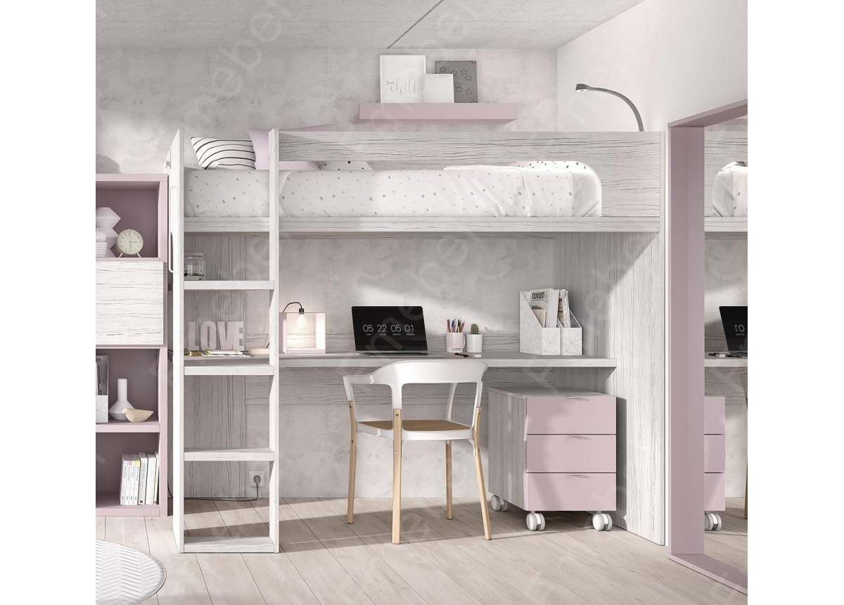 Кровать-чердак со столом Касабланка Fmebel 90x200