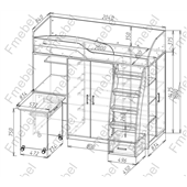 Ліжко-горище зі столом Істон Fmebel 80x200