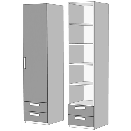 Пенал однодверный с полками 2 ящика (схема) Fmebel