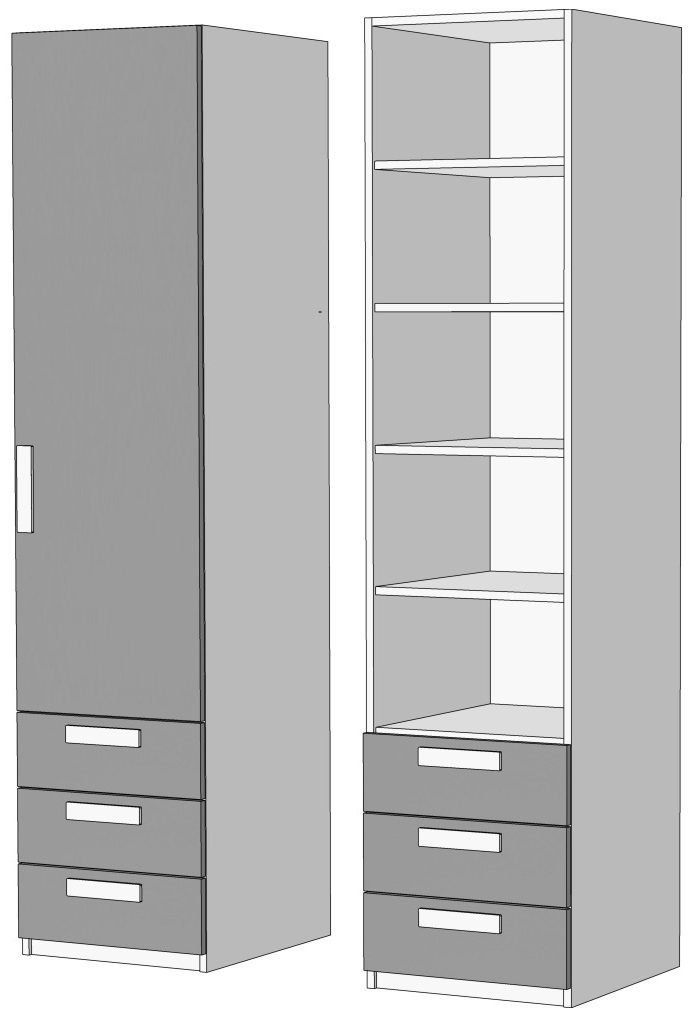 Пенал однодверный с полками 3 ящика (схема) Fmebel стандарт