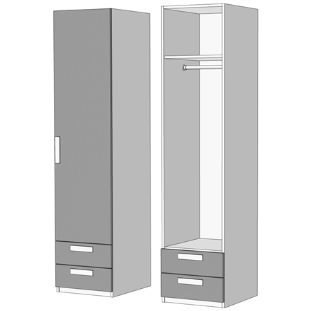 Пенал однодверний зі штангою 2 ящики (схема) Fmebel