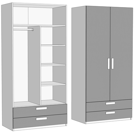 Шафа дводверна комбінована з 2 ящиками (схема) Fmebel