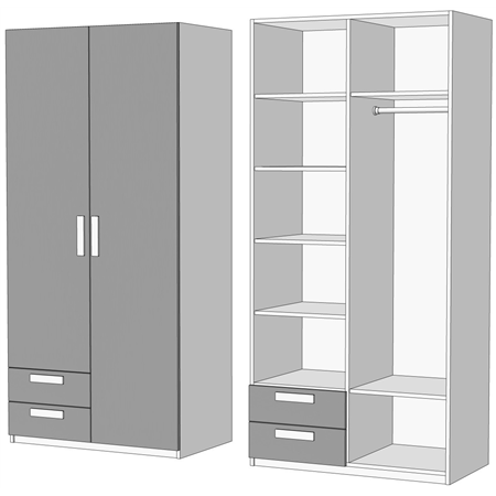 Шафа дводверна комбінована з 2 ящиками 2 (схема) Fmebel люкс