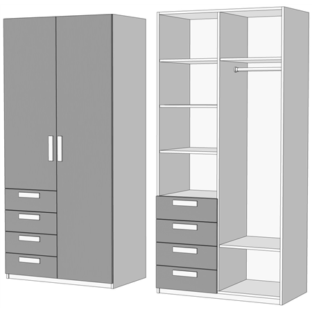 Шкаф двухдверный комбинированный с 4 ящиками (схема) Fmebel элит