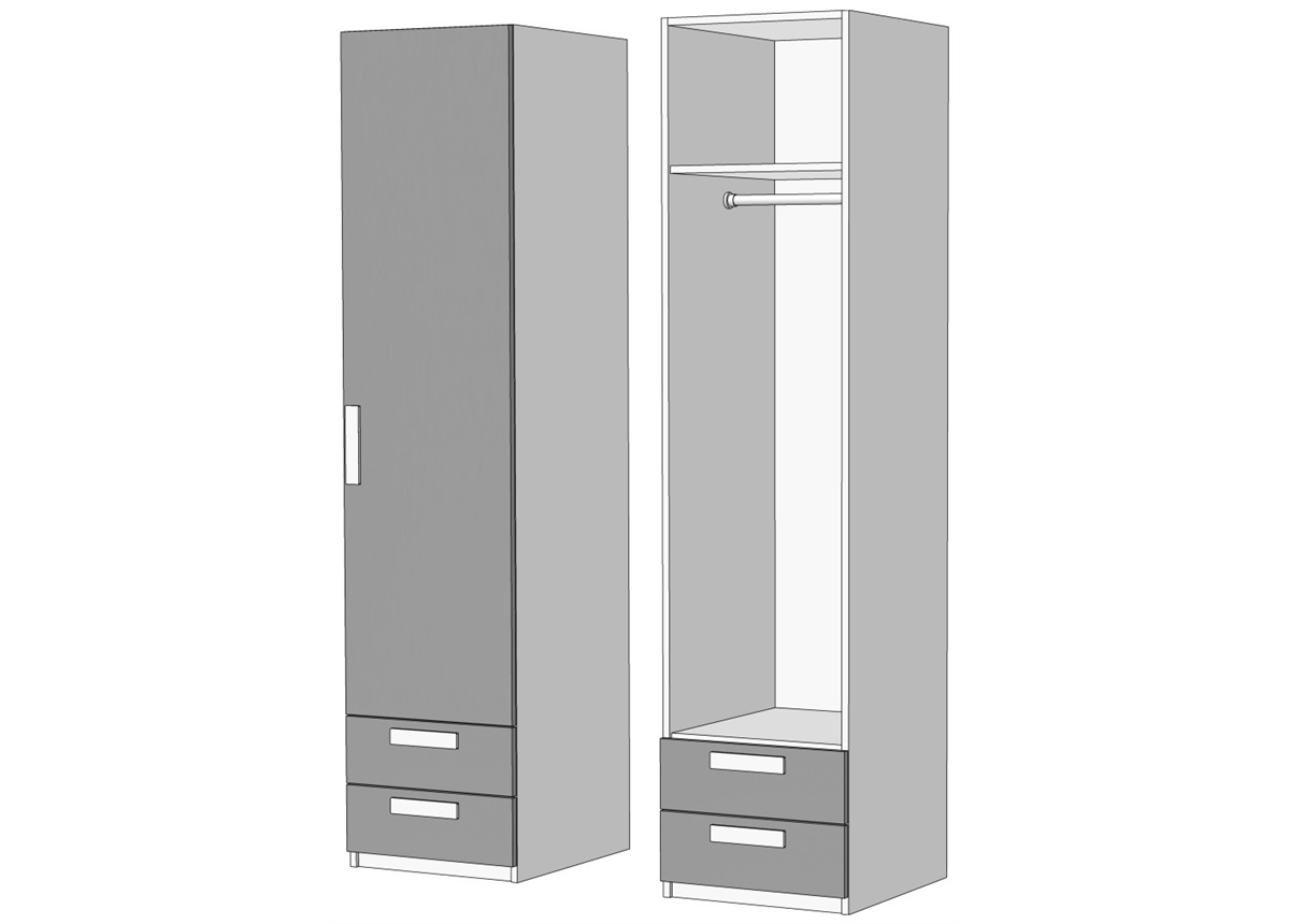 Пенал однодверный со штангой 2 ящика (схема) Fmebel люкс