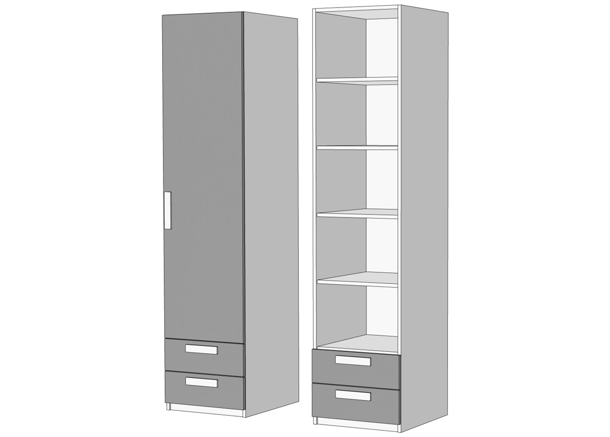Пенал однодверный с полками 2 ящика (схема) Fmebel люкс