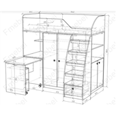 Кровать-чердак со столом Женева Fmebel 