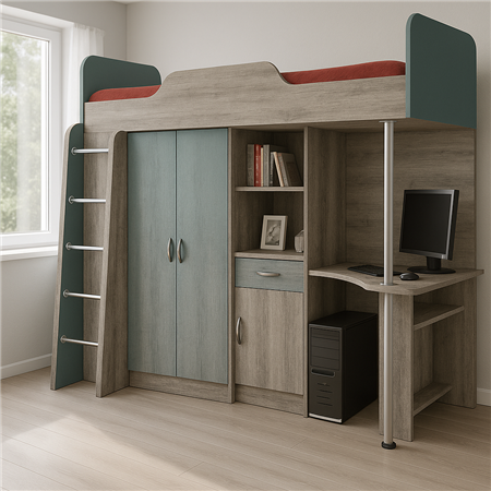 Кровать-чердак со столом Бруклин-2  Fmebel 90x190