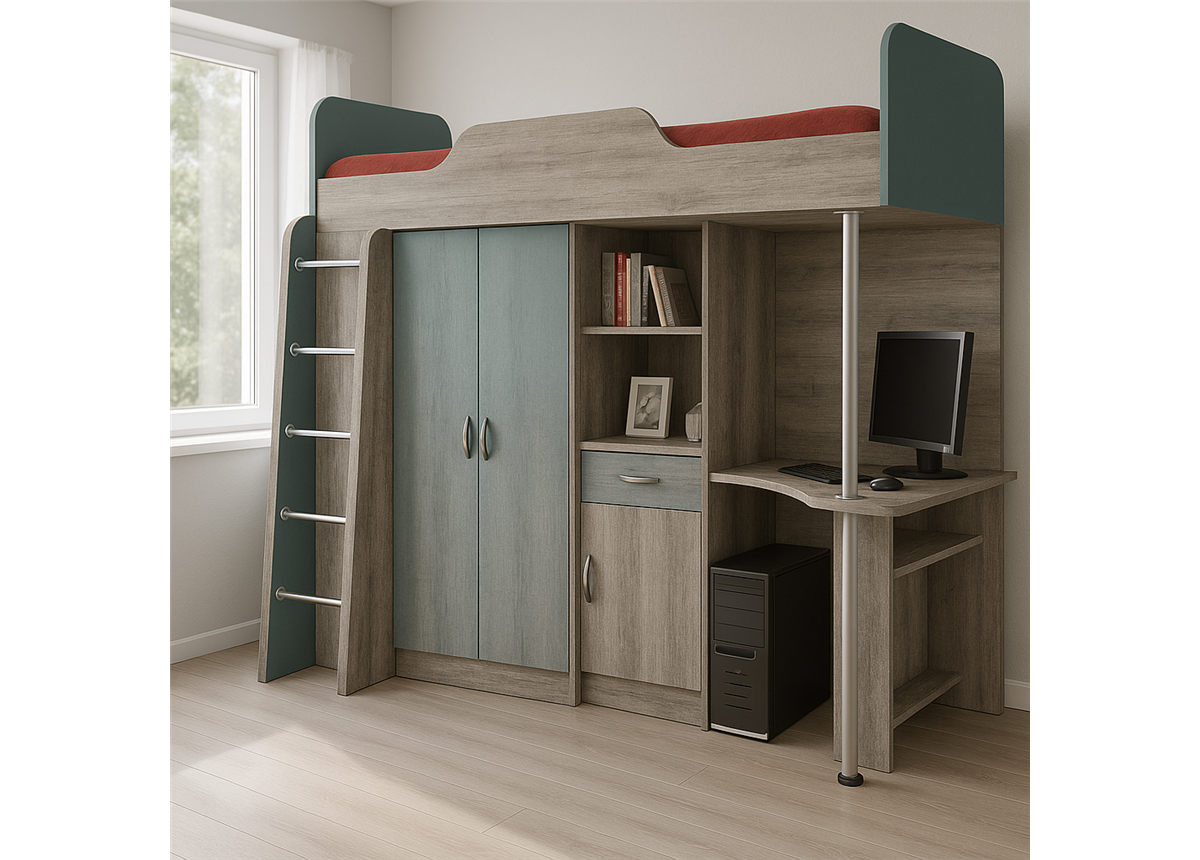 Кровать-чердак со столом Бруклин-2  Fmebel 90x190