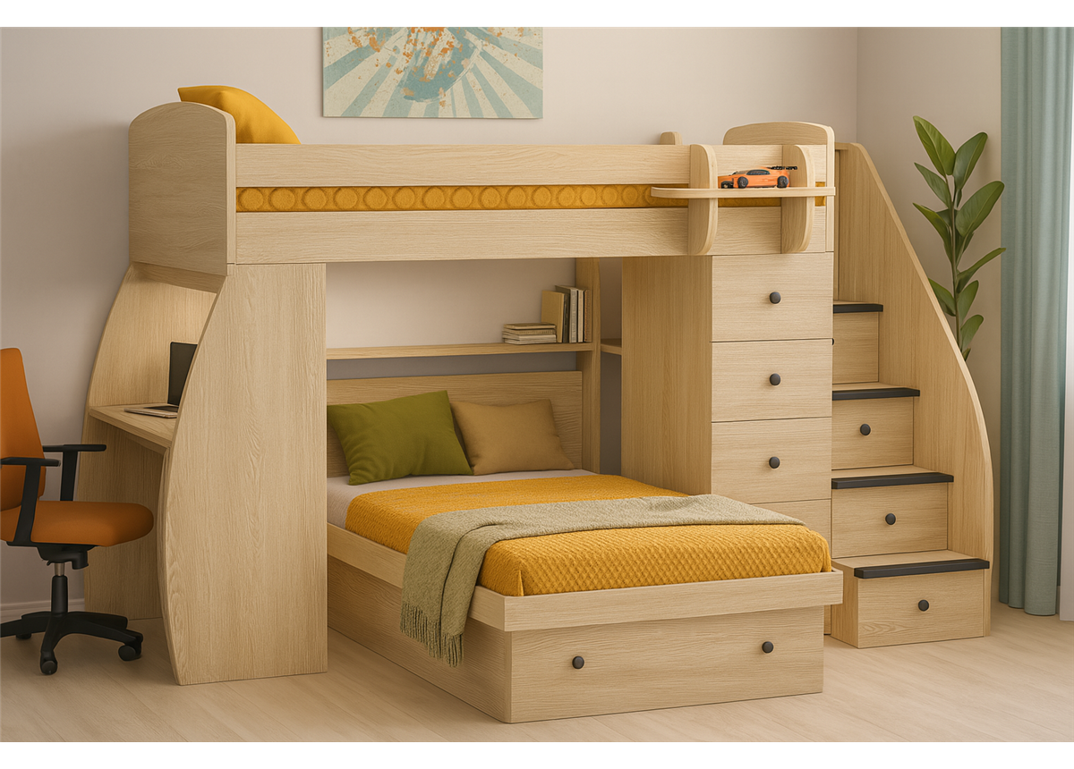 Кровать-чердак со столом двухместная Оксфорд Fmebel