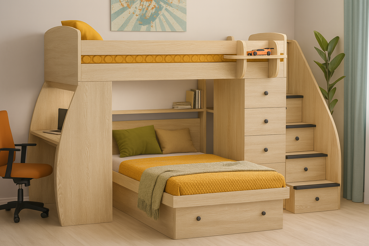 Кровать-чердак со столом двухместная Оксфорд Fmebel