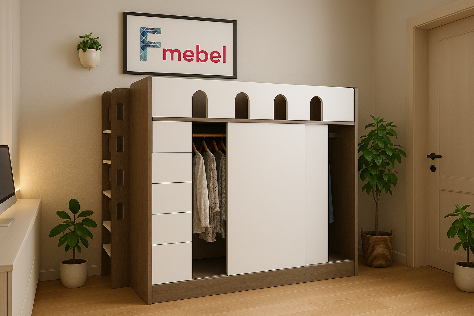 Кровать-чердак с гардеробом Вайонг Fmebel