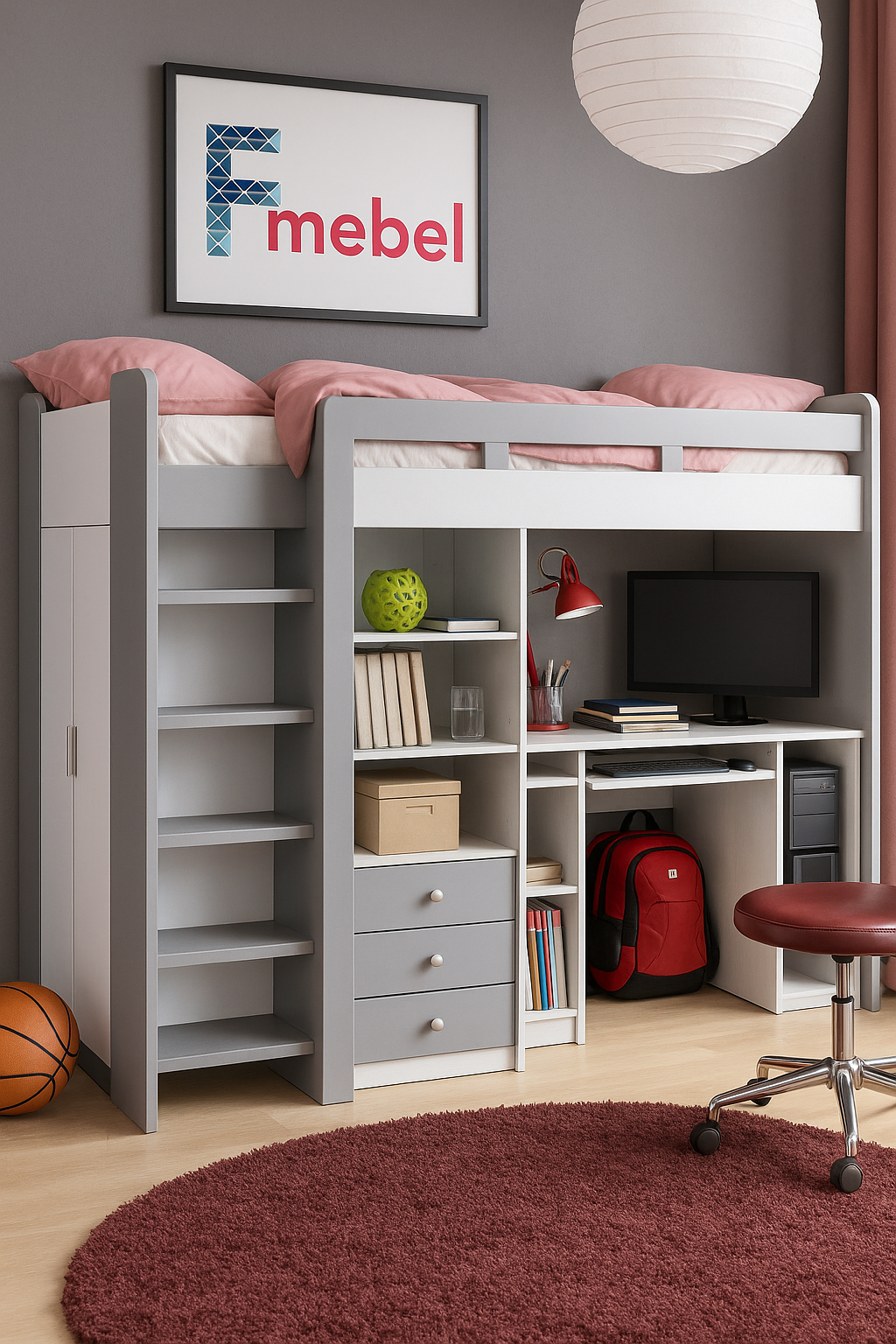 Кровать-чердак со столом Будапешт Fmebel