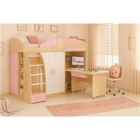 Кровать-чердак со столом Истон Fmebel 80x200