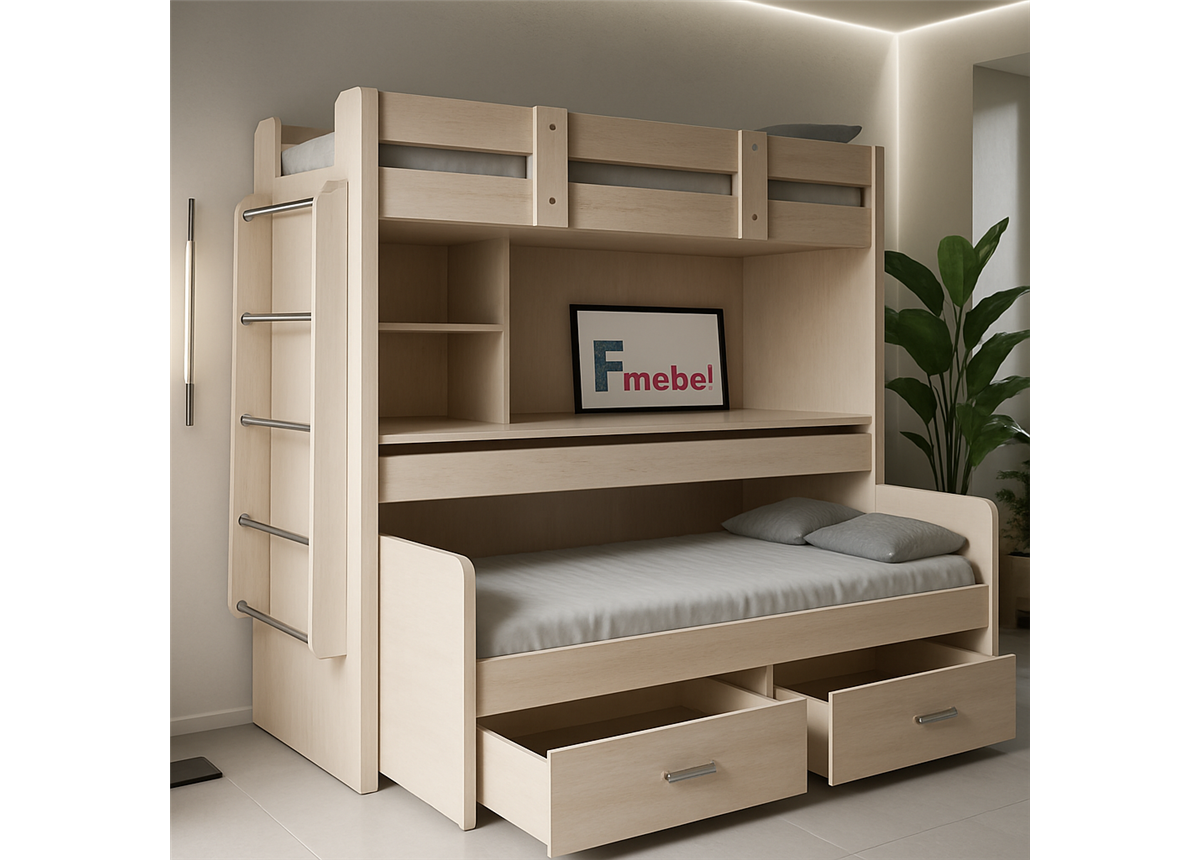 Кровать-чердак со столом Дортмунд Fmebel