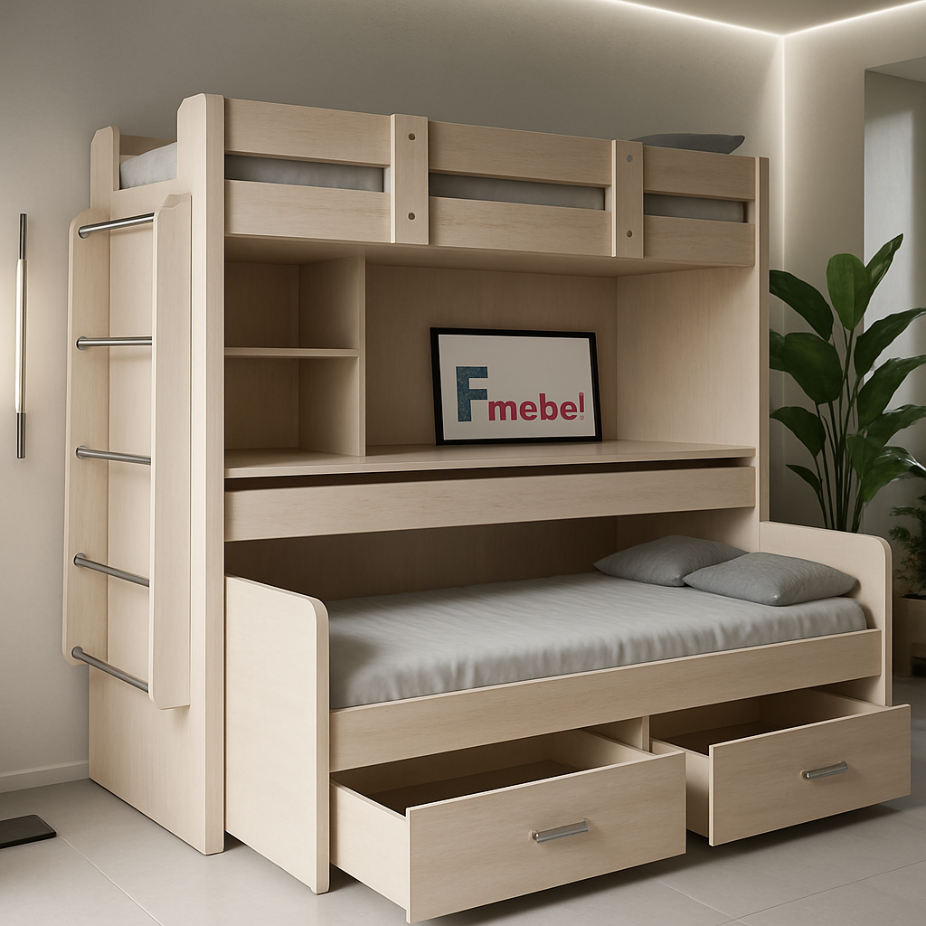 Кровать-чердак со столом Дортмунд Fmebel