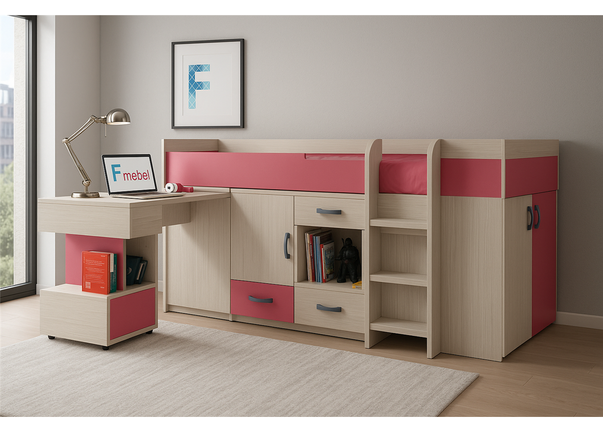 Кровать-чердак со столом Юта Fmebel 80х190