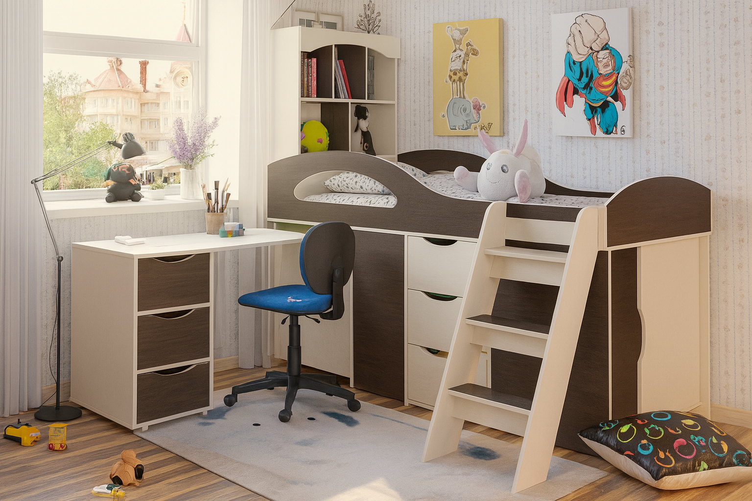 Кровать-чердак со столом Канзас Fmebel 80x180