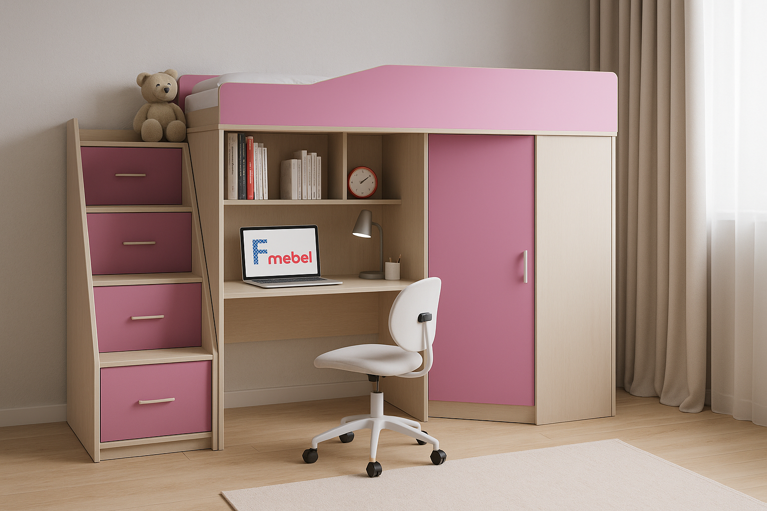 Ліжко-горище зі столом Мідленд Fmebel 80x190