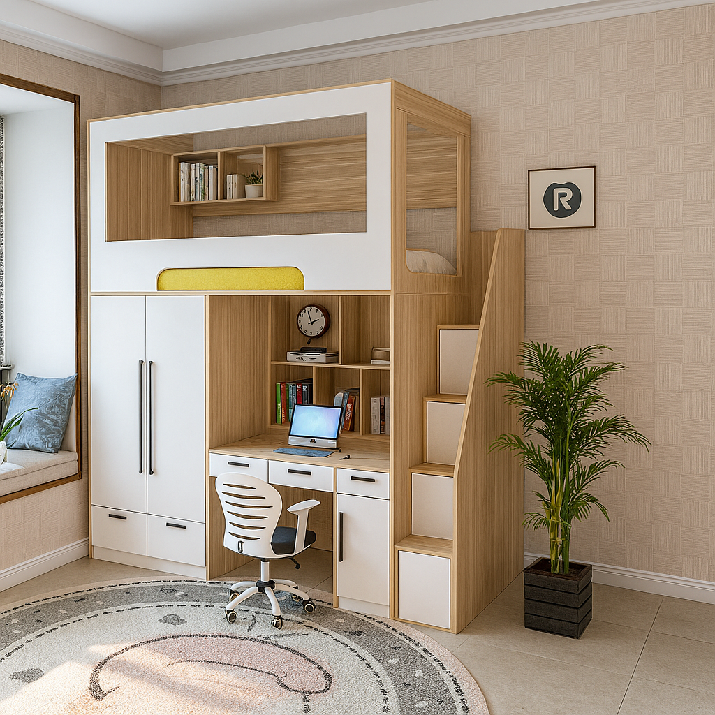 Кровать-чердак со столом и шкафом Наска Fmebel