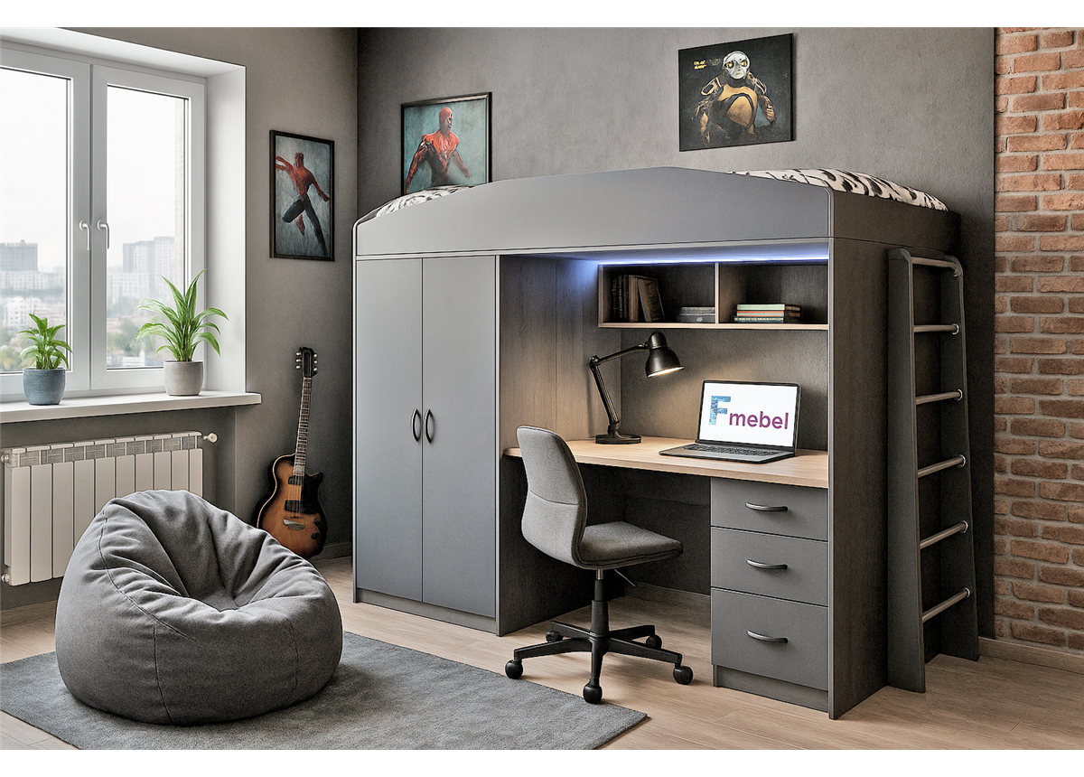 Кровать-чердак со столом Дакар Fmebel 