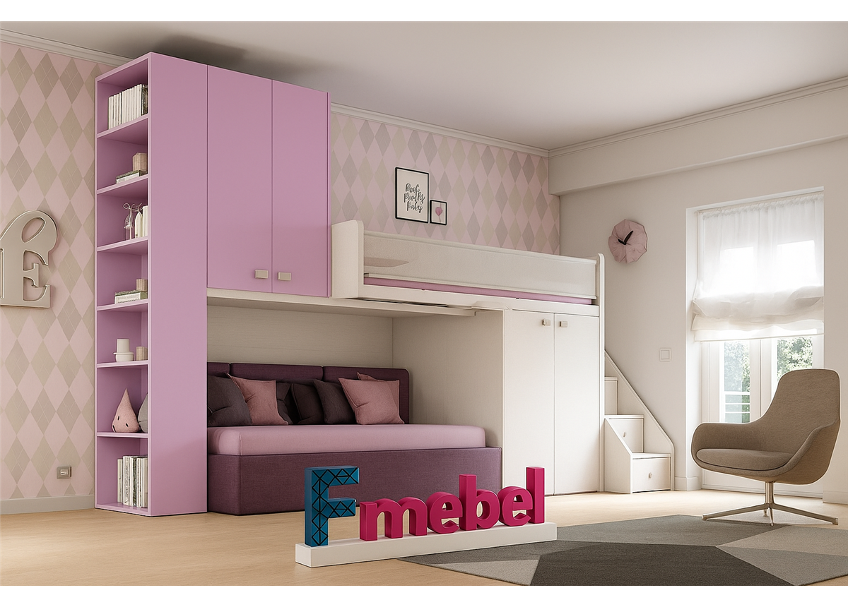 Кровать-чердак с местом под диван Калифорния Fmebel 80x190