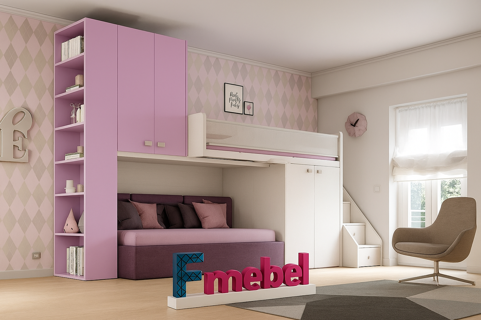Ліжко-горище з місцем під диван Каліфорнія Fmebel 80x190