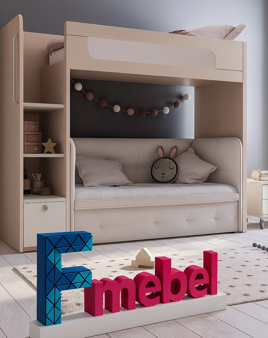 Кровать-чердак с местом под диван Коннектикут Fmebel