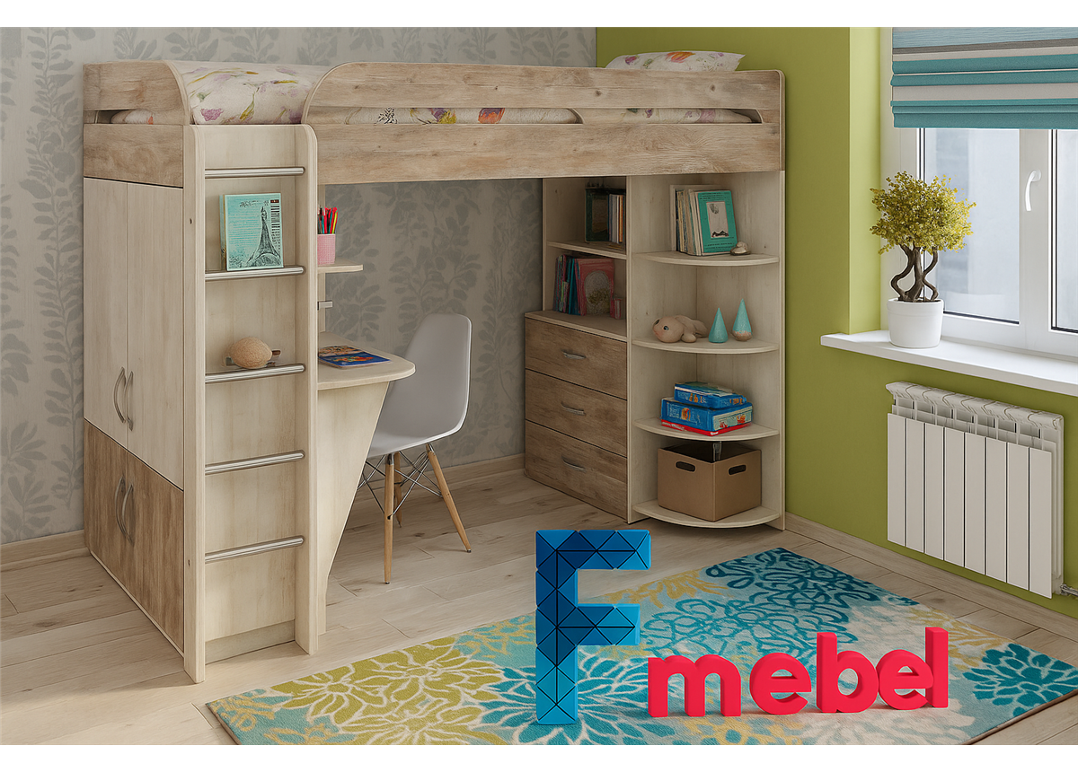 Ліжко-горище зі столом Уельс Fmebel
