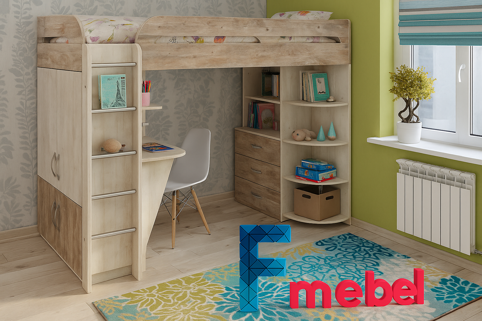 Кровать-чердак со столом Уэльс Fmebel 