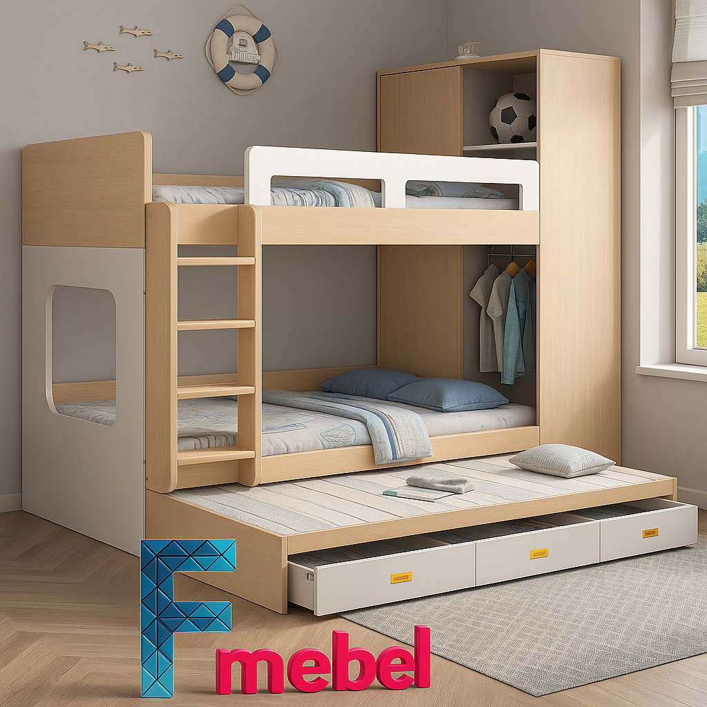 Двоярусне ліжко з додатковим спальним місцем Кале Fmebel