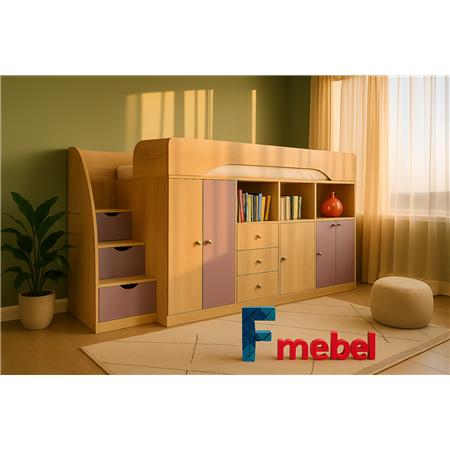Кровать-чердак со столом Веллингтон Fmebel 