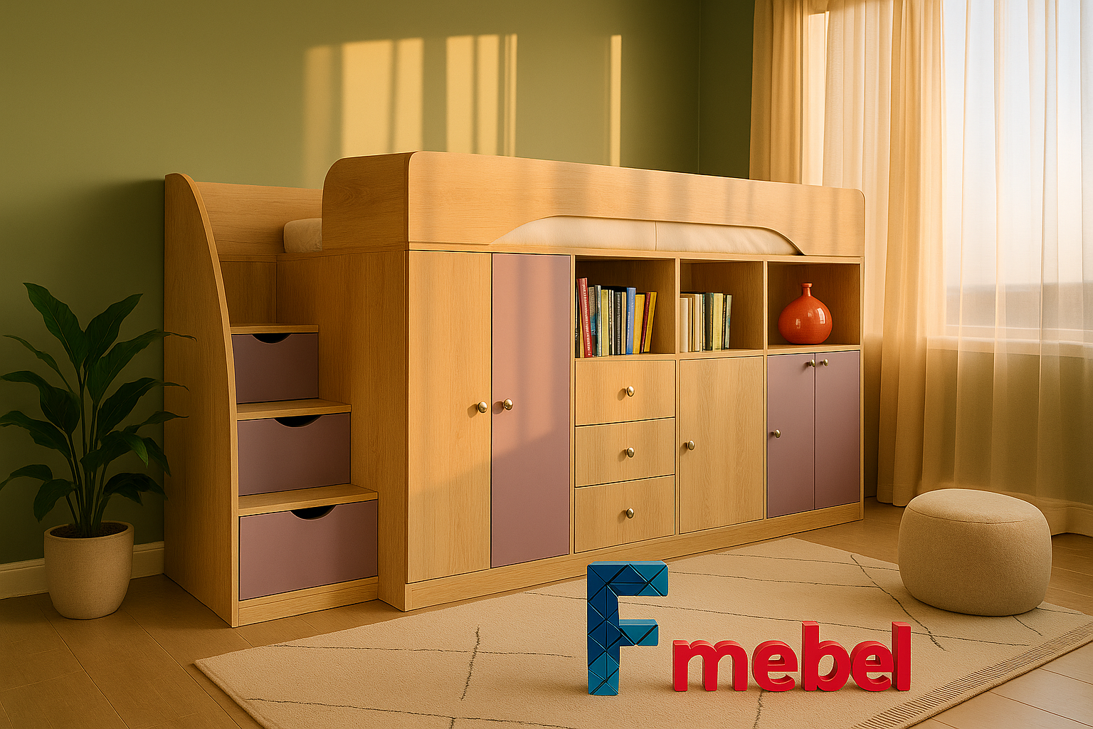Ліжко-горище зі столом Веллінгтон Fmebel