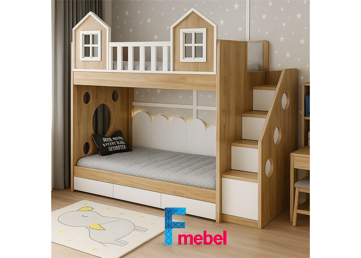 Двухъярусная кровать домик Краков Fmebel