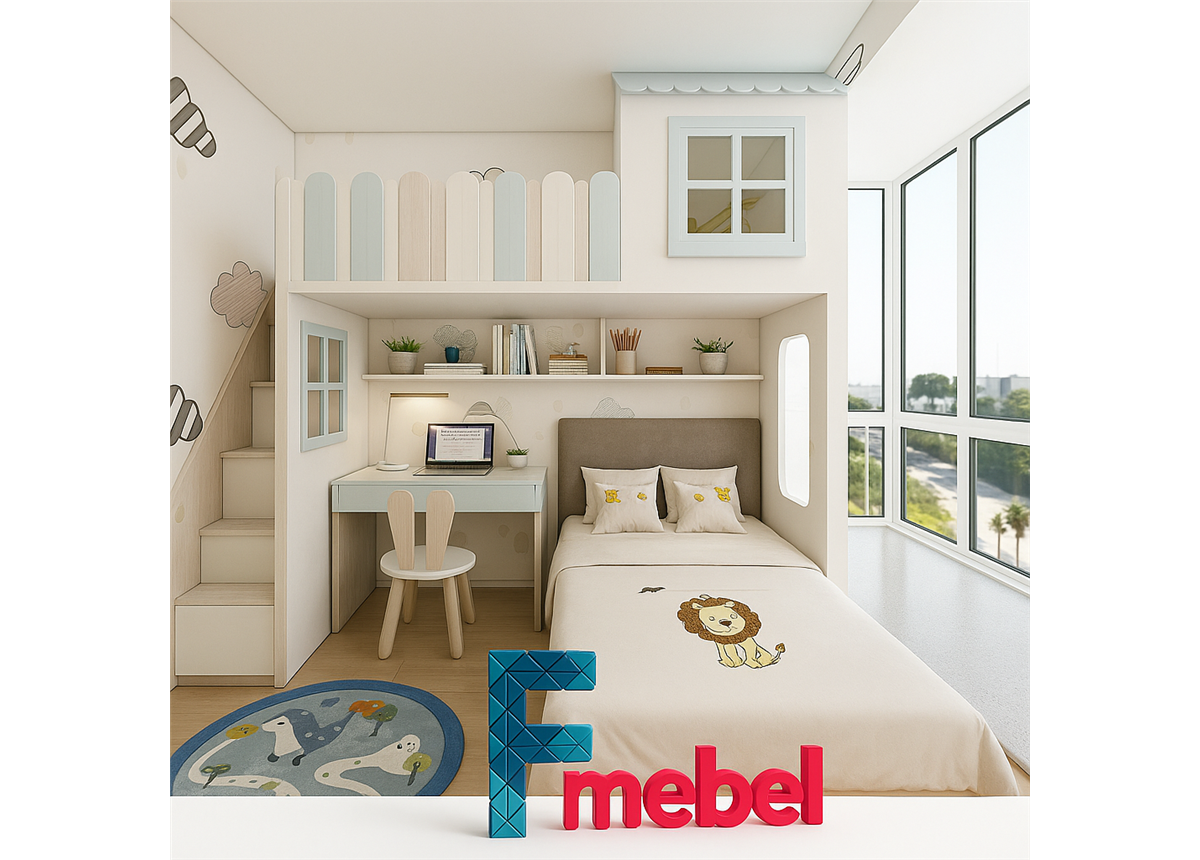 Кровать-домик двухъярусная со столом Арлингтон Fmebel