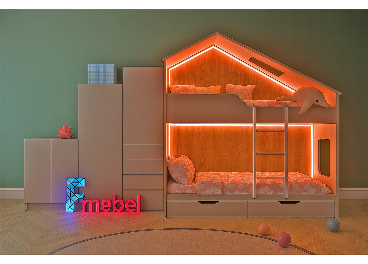 Двухъярусная кровать домик Аделаида Fmebel