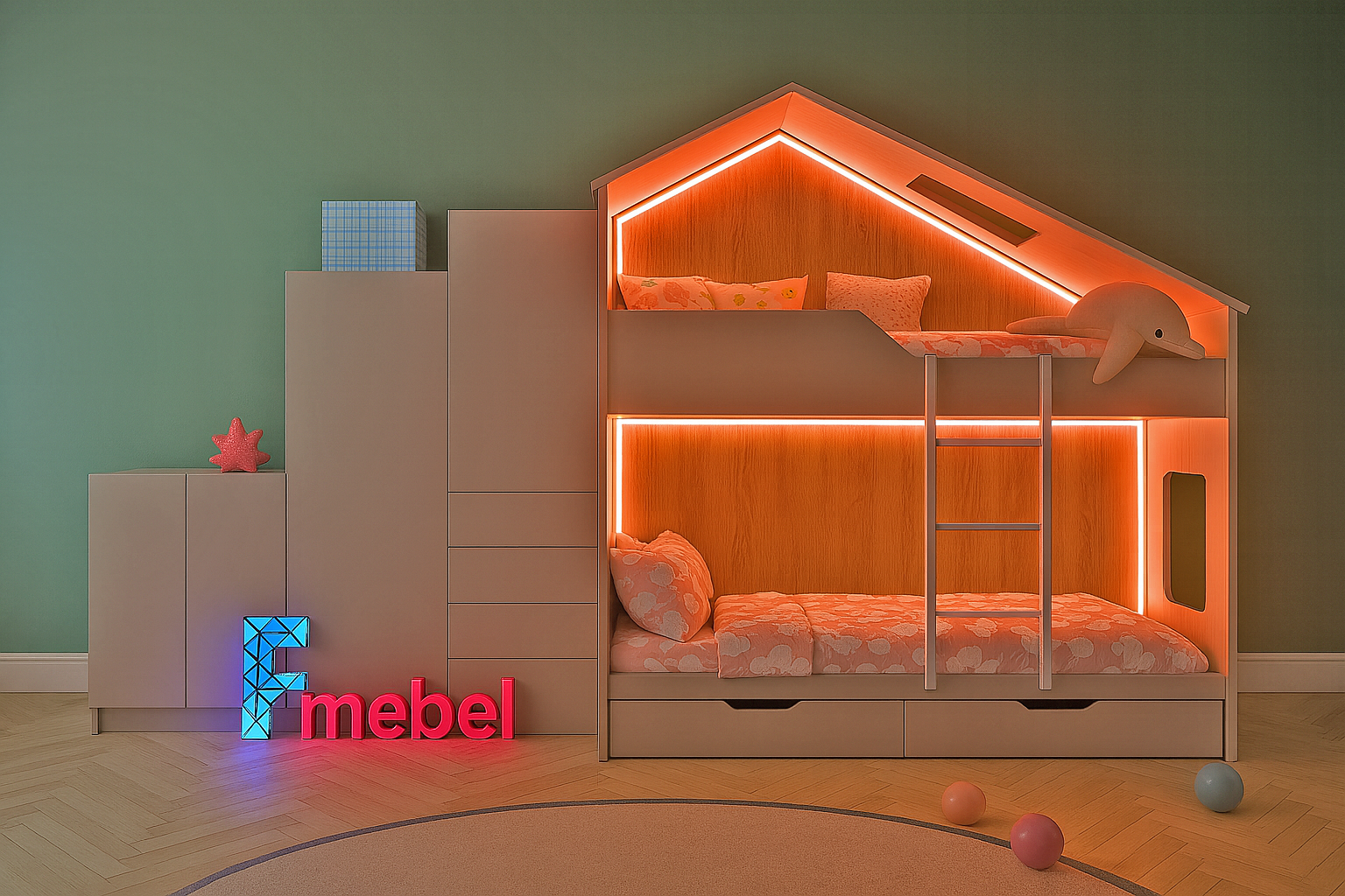 Двухъярусная кровать домик Аделаида Fmebel