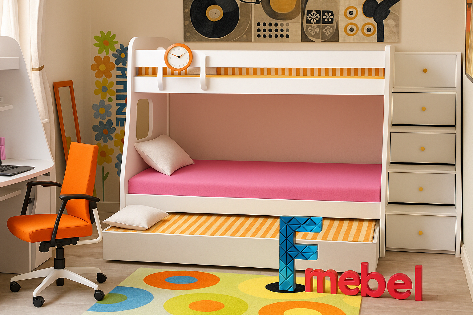 Двоярусне ліжко з додатковим спальним місцем Цюріх Fmebel