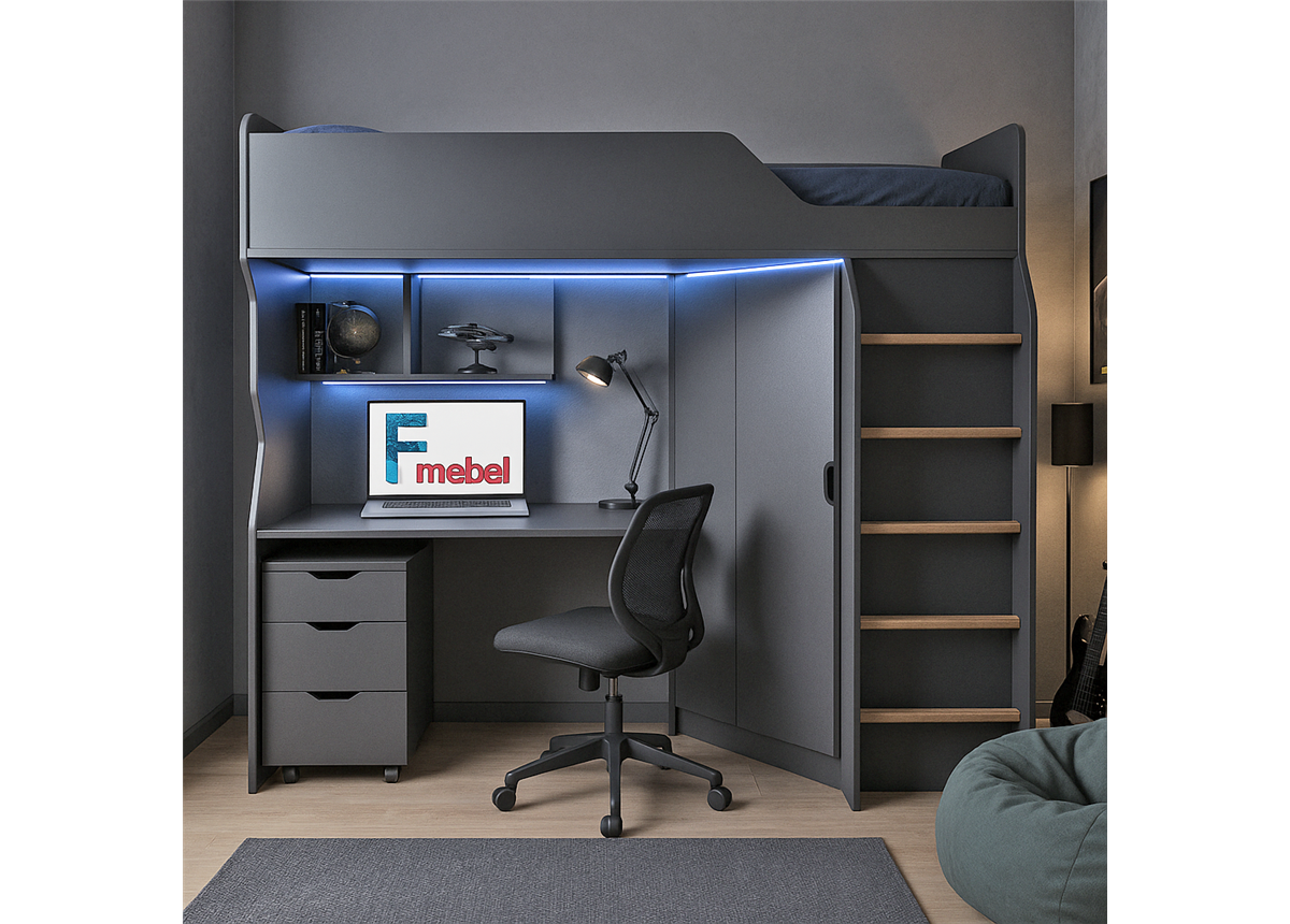 Кровать-чердак со столом Антверпен Fmebel