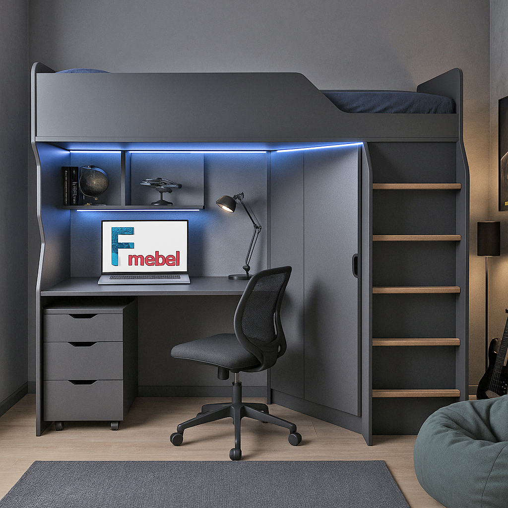 Кровать-чердак со столом Антверпен Fmebel