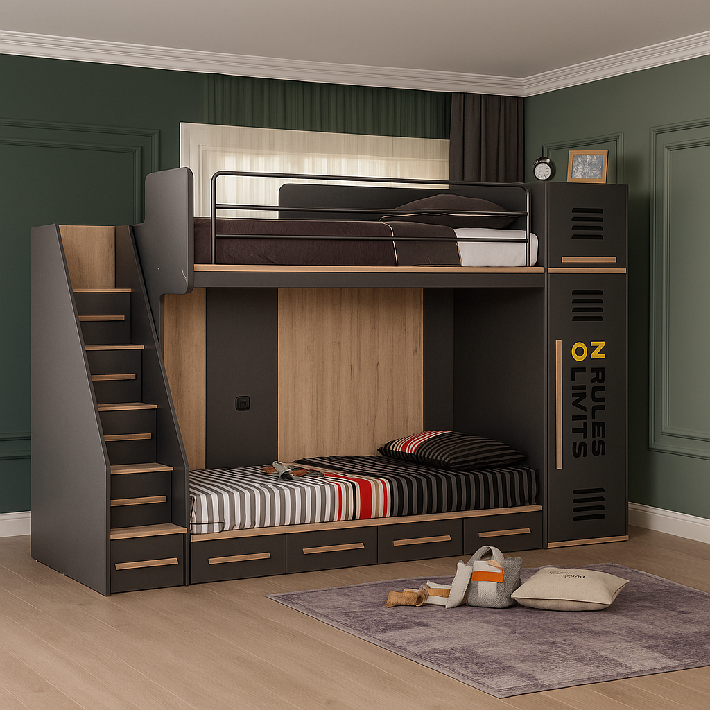 Двухъярусная кровать со шкафом Хельсинки Fmebel 90x200