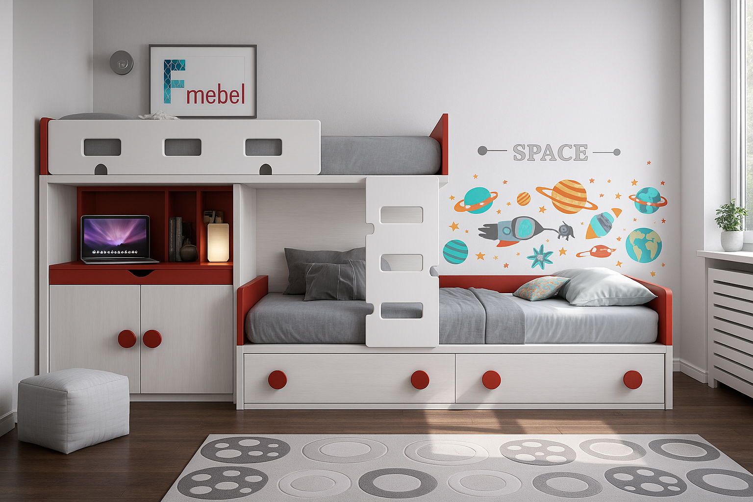 Двоярусне ліжко з шафою Калгарі Fmebel 90x200