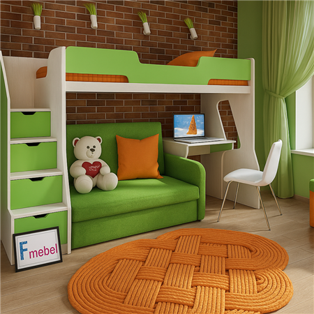 Кровать-чердак со столом Миннесота Fmebel 80x200
