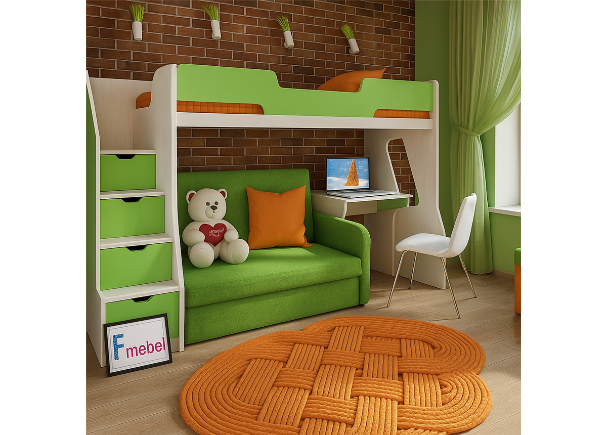 Кровать-чердак со столом Миннесота Fmebel 80x200