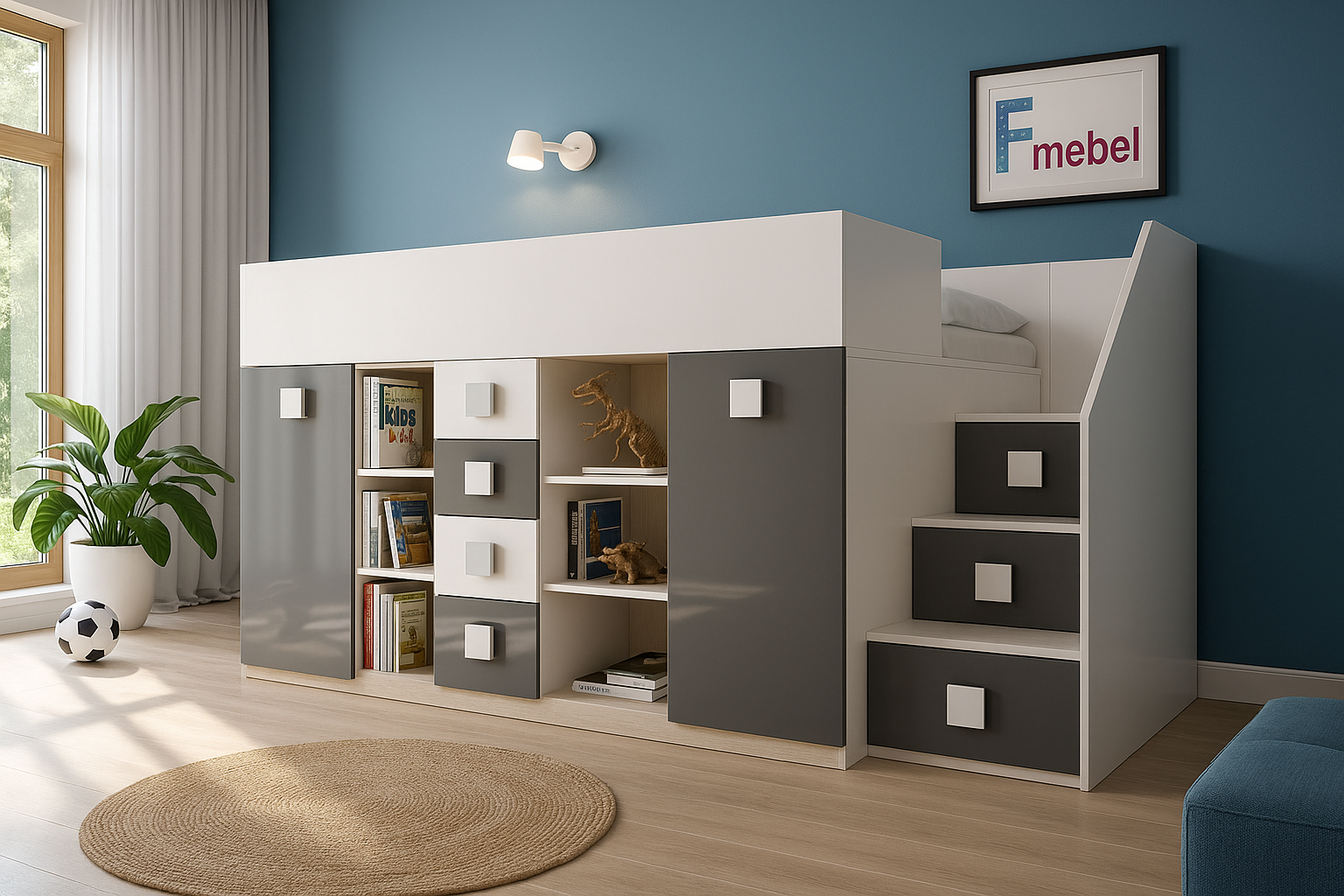 Кровать-чердак со шкафом Висконсин Fmebel 90x200